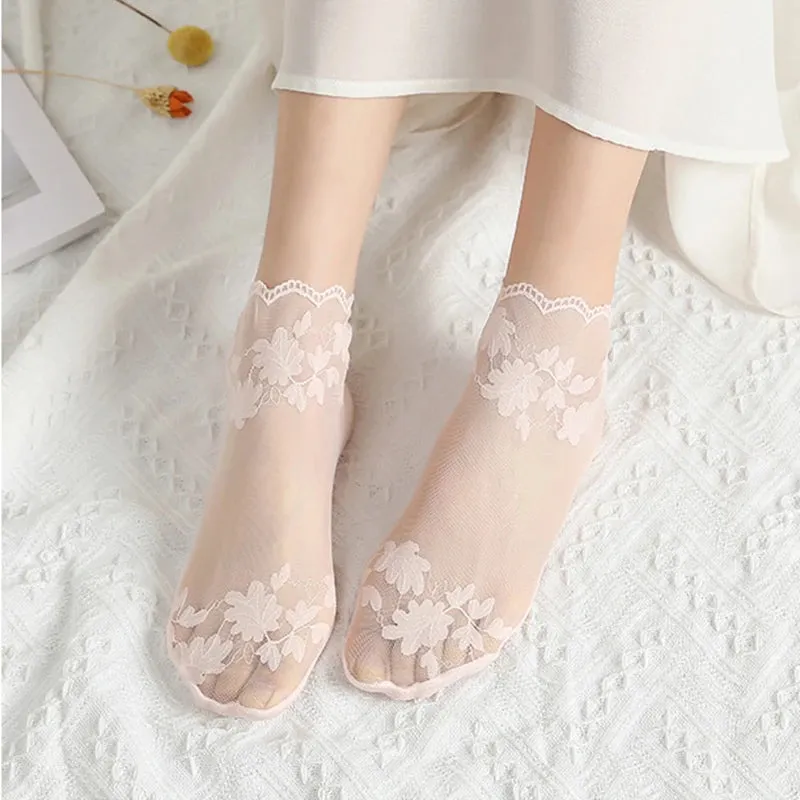 5 Pairs Women's Lace Transparent Lolita Invisible Summer Socks