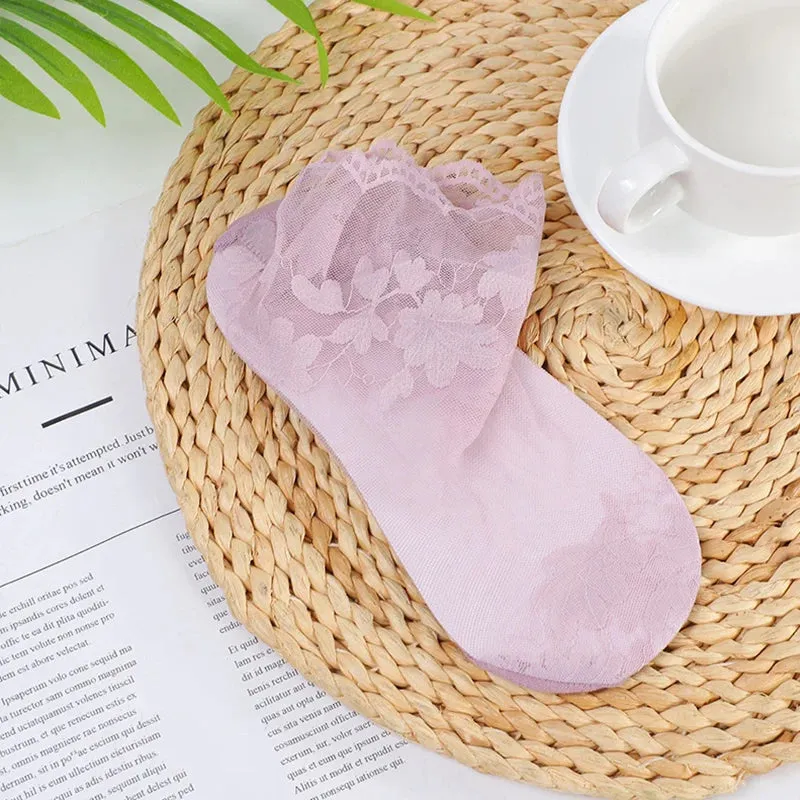 5 Pairs Women's Lace Transparent Lolita Invisible Summer Socks