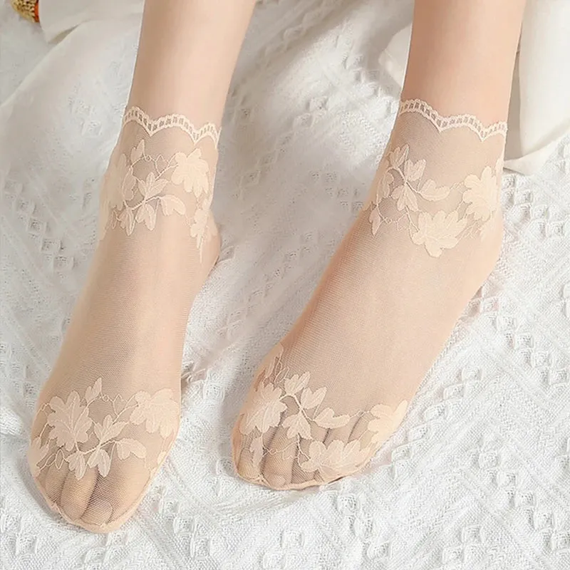 5 Pairs Women's Lace Transparent Lolita Invisible Summer Socks