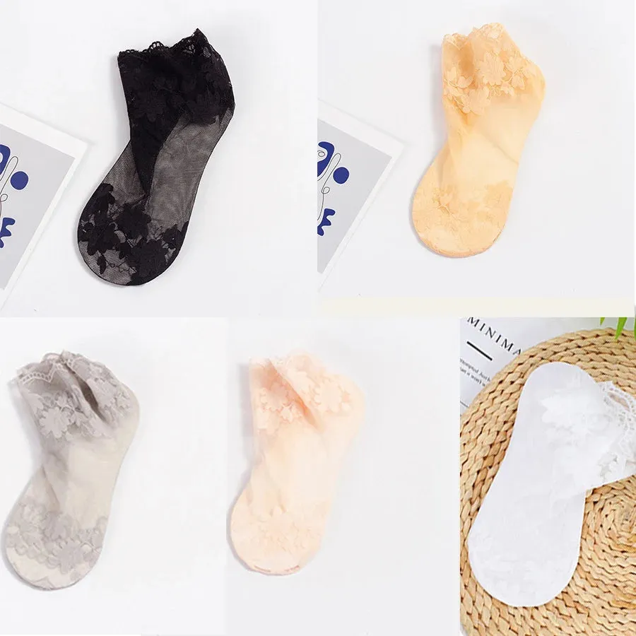 5 Pairs Women's Lace Transparent Lolita Invisible Summer Socks