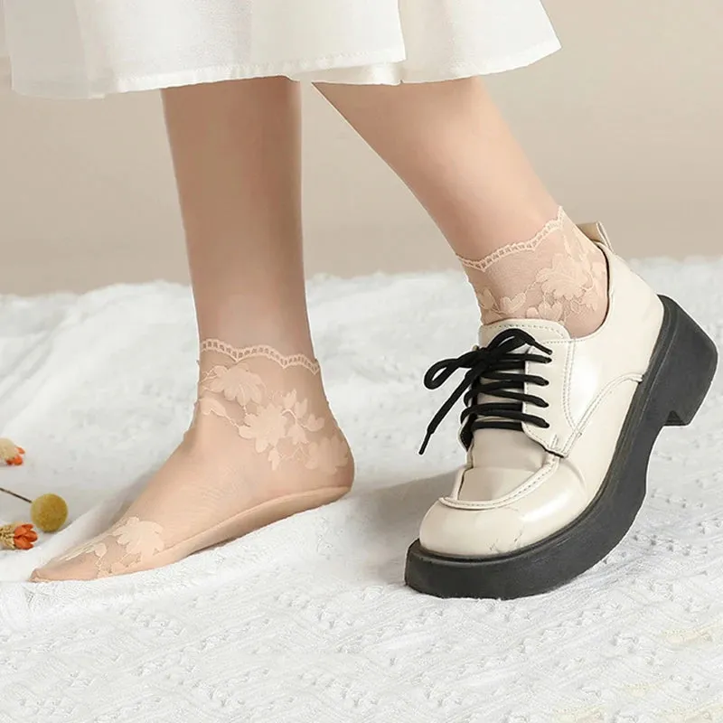 5 Pairs Women's Lace Transparent Lolita Invisible Summer Socks