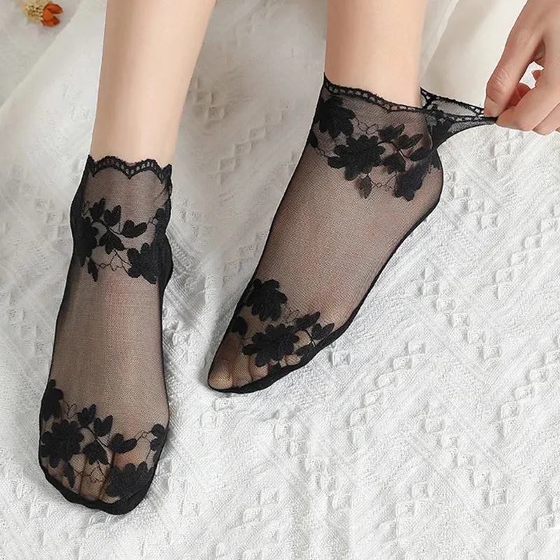 5 Pairs Women's Lace Transparent Lolita Invisible Summer Socks