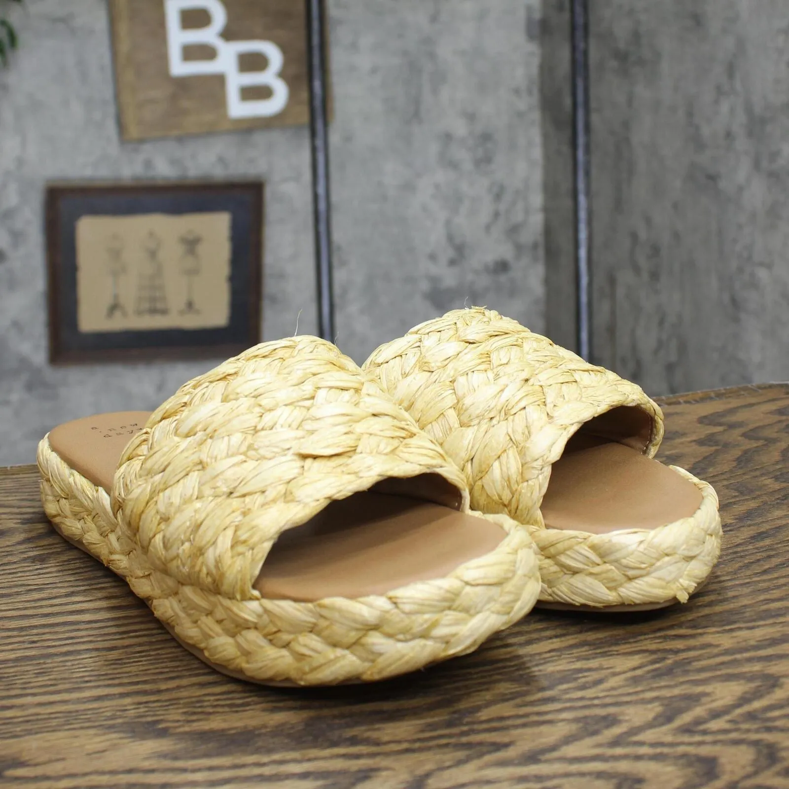 A New Day Womens Casey Flatform Slide Sandals 89998665 Beige Brown 10M