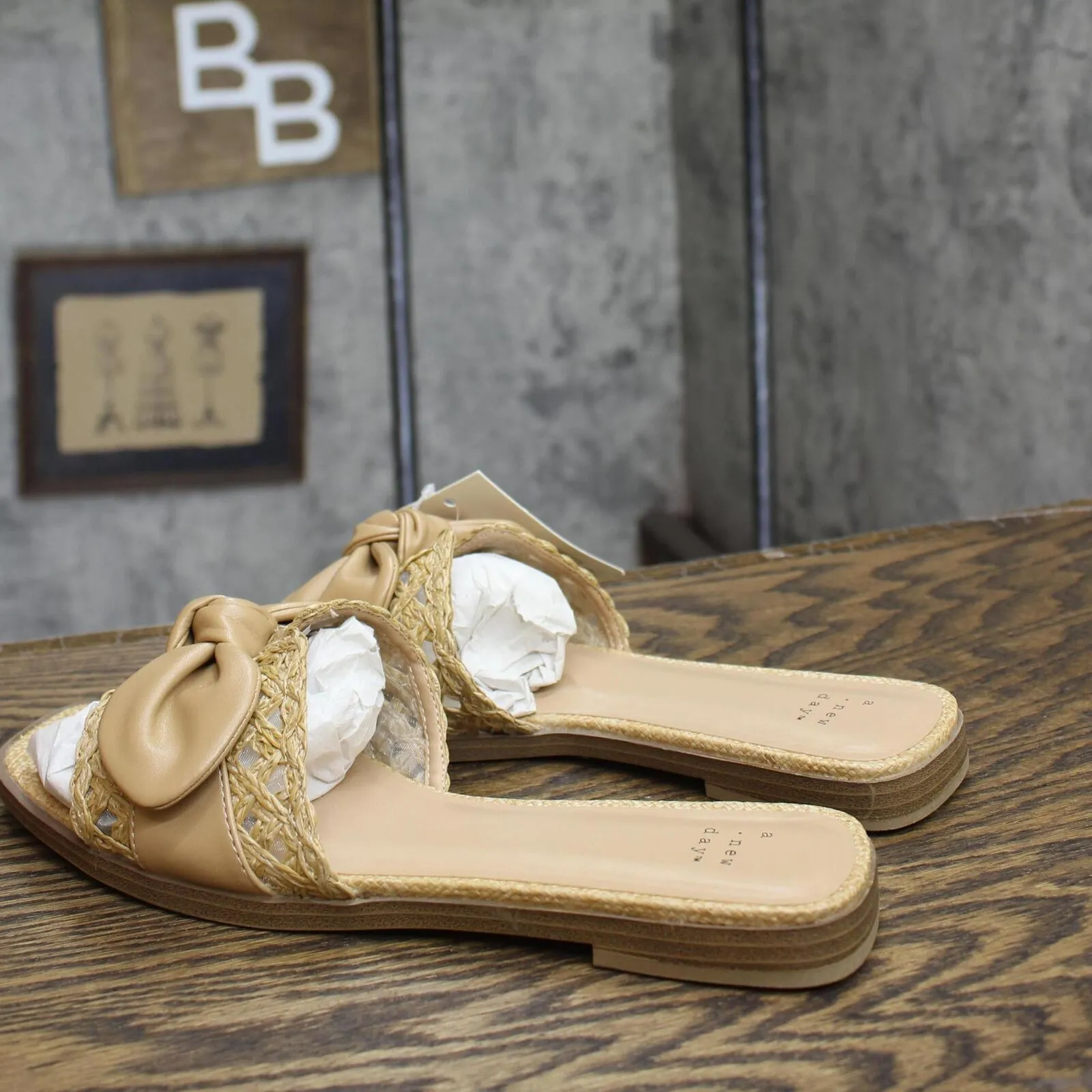 A New Day Womens Maple Knotted Bow Slide Sandals 91745610 Tan Brown 9M