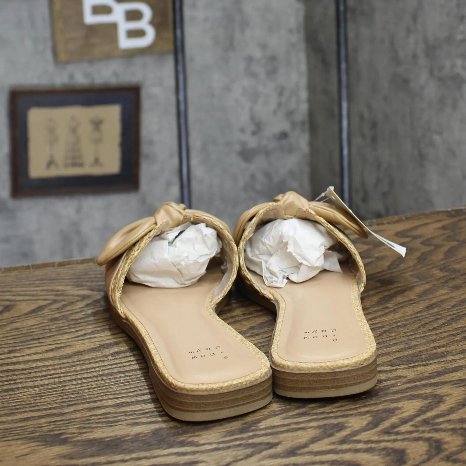 A New Day Womens Maple Knotted Bow Slide Sandals 91745610 Tan Brown 9M