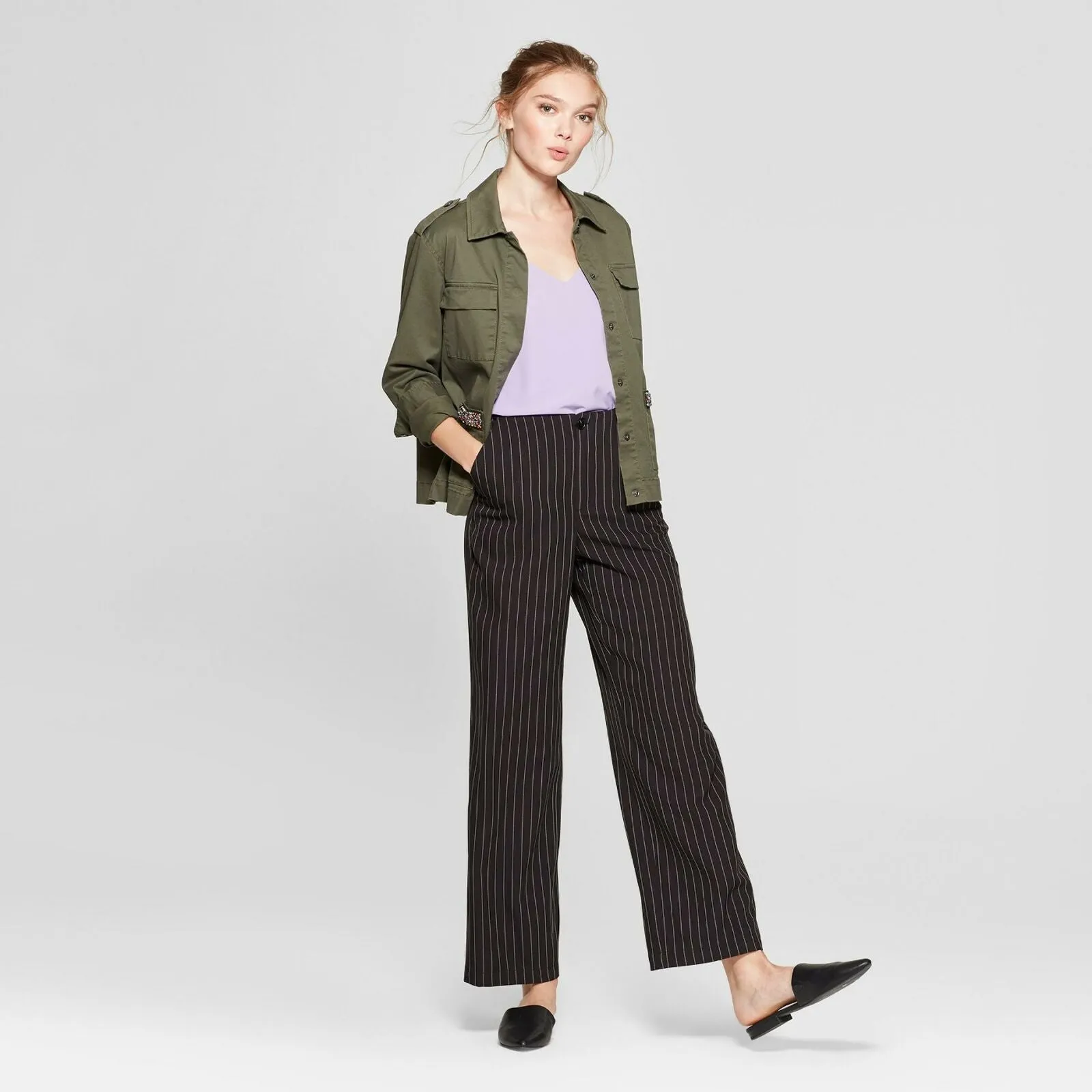 A New Day Women's Pinstripe Wide Leg Crepe Pants