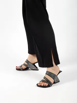 Amadea Rhinestone Black Leather Heel