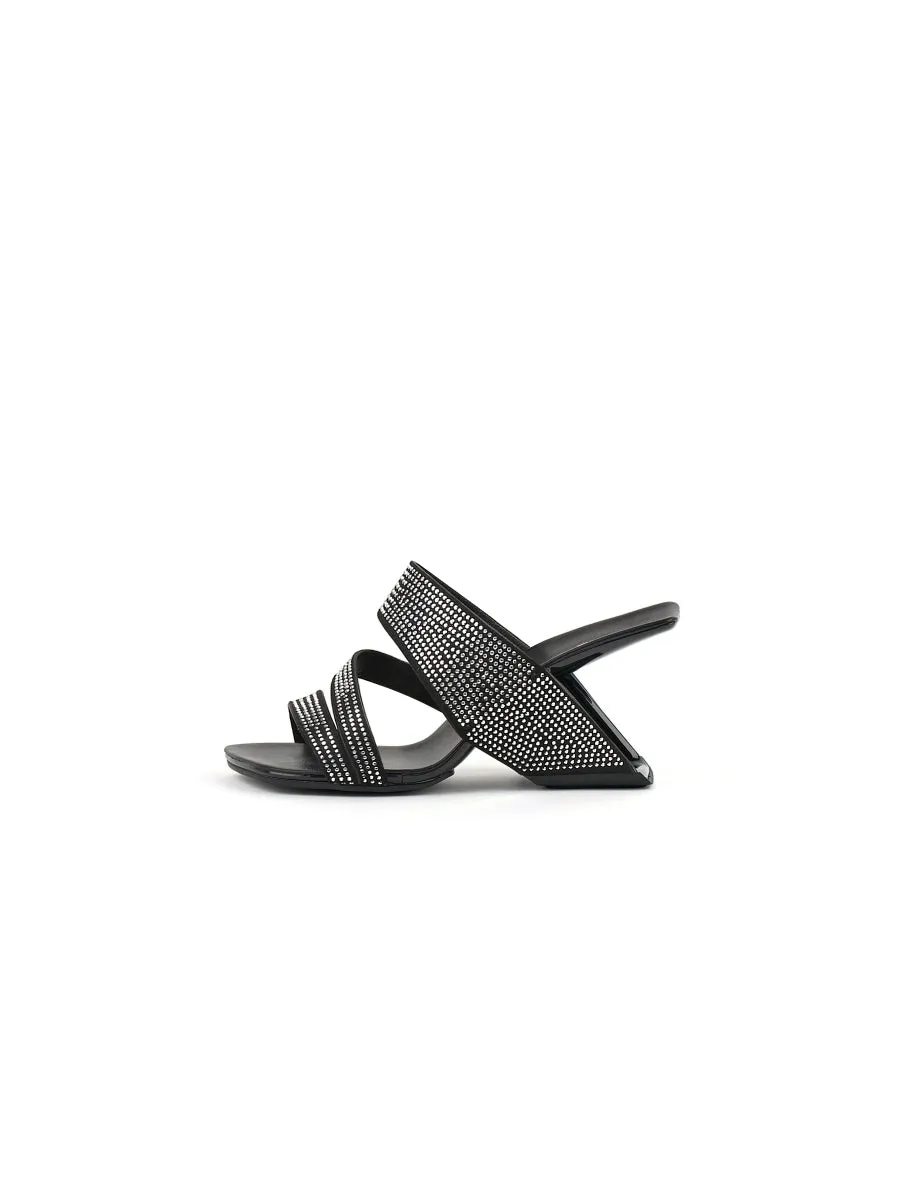 Amadea Rhinestone Black Leather Heel