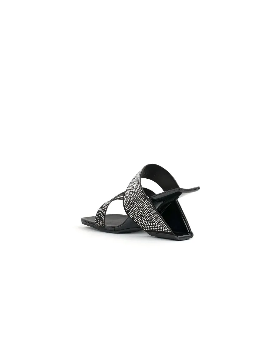 Amadea Rhinestone Black Leather Heel