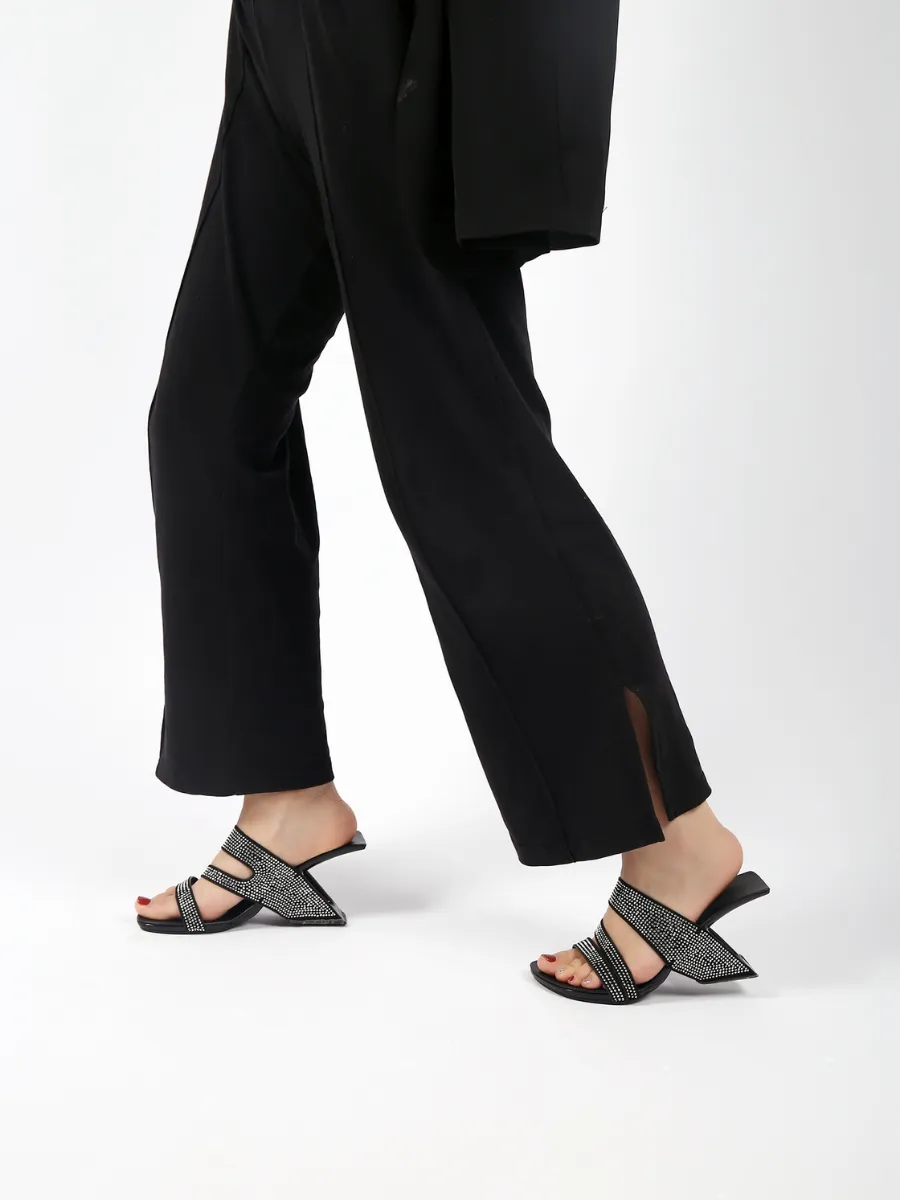 Amadea Rhinestone Black Leather Heel