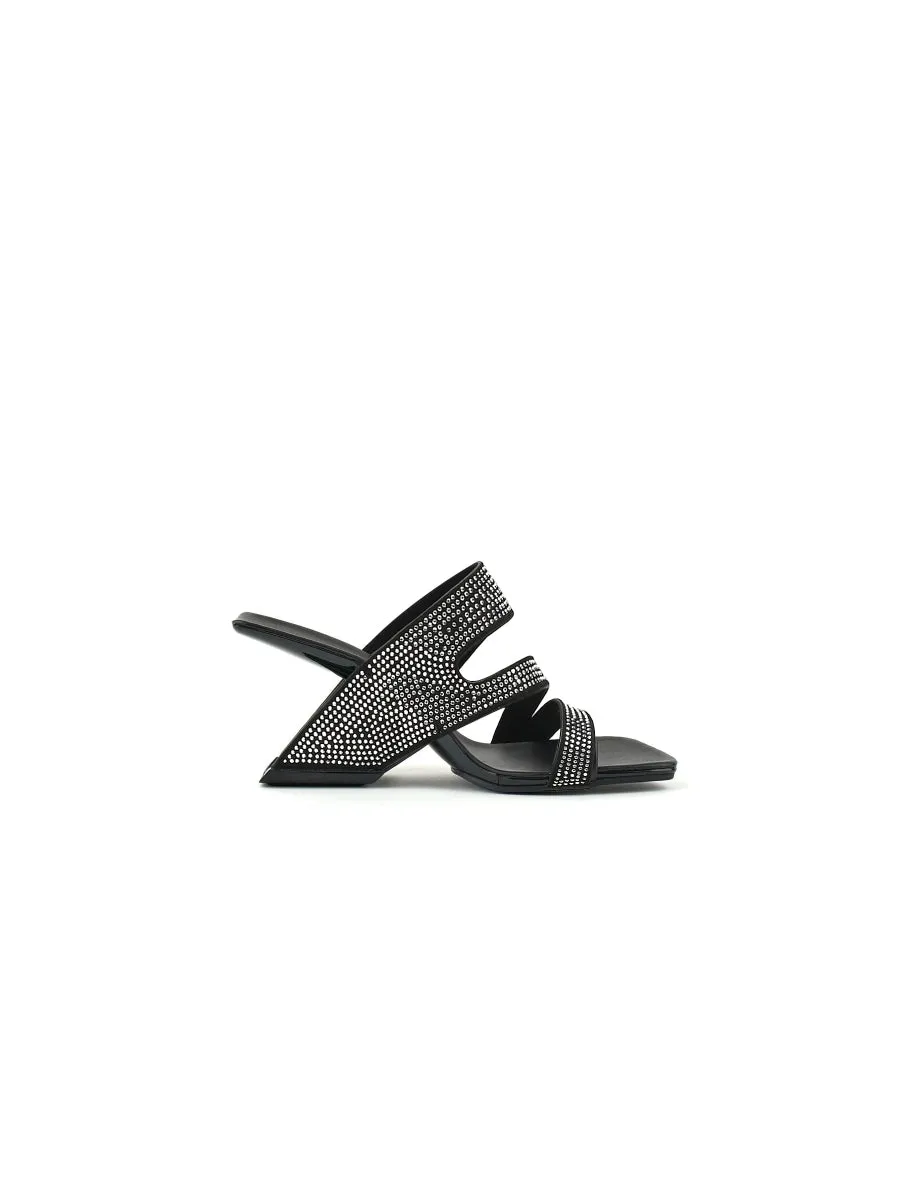 Amadea Rhinestone Black Leather Heel