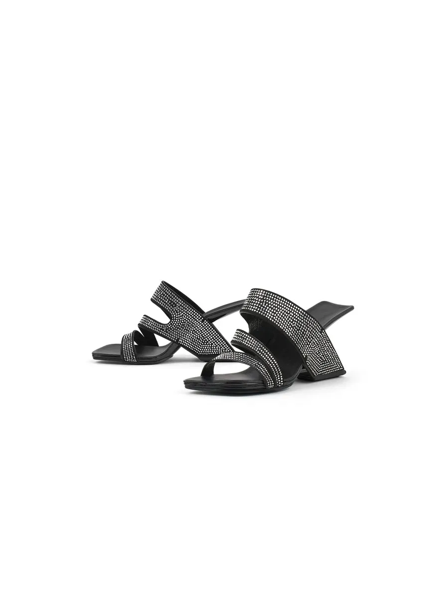 Amadea Rhinestone Black Leather Heel