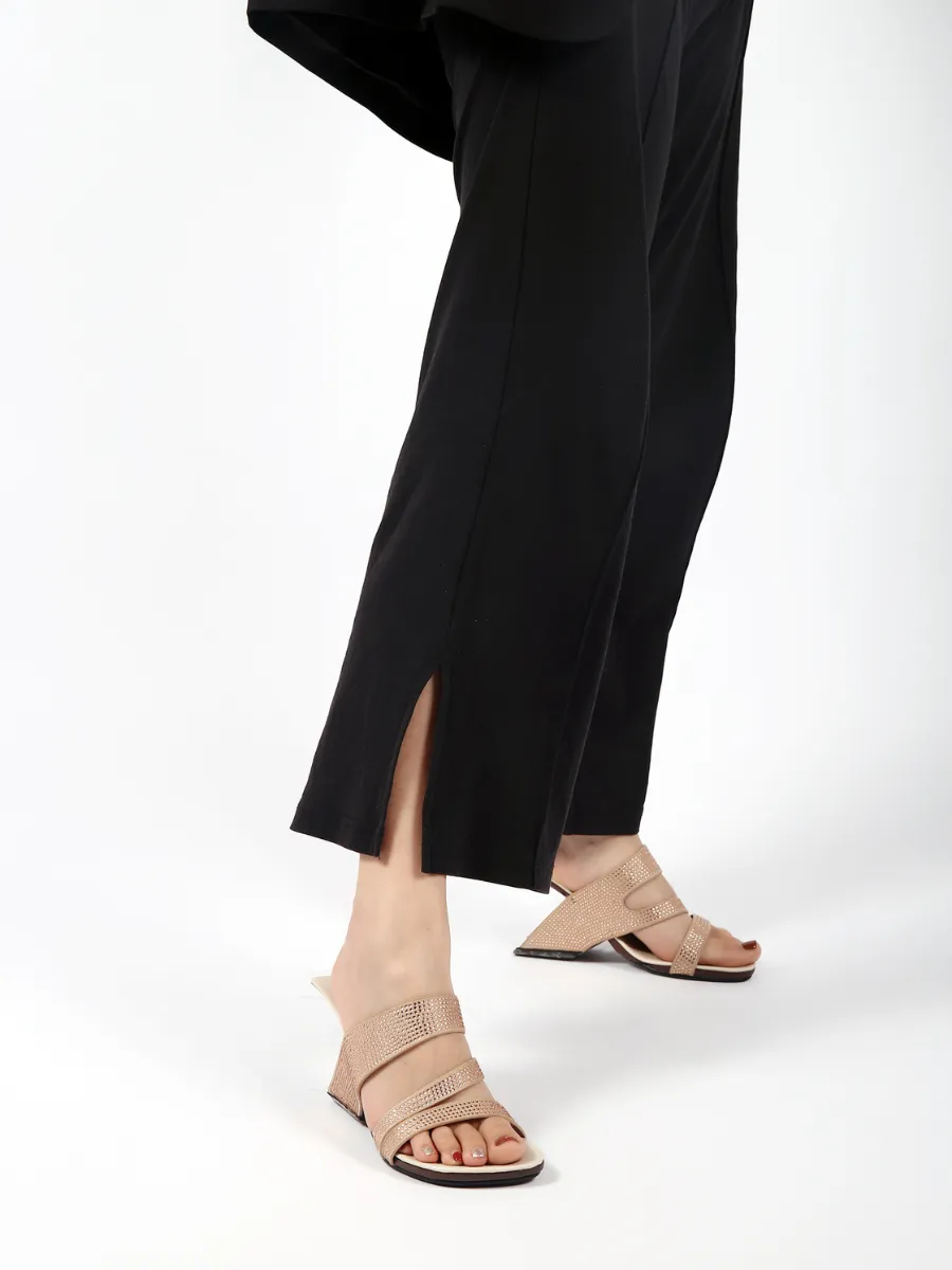 Amadea Rhinestone Rose Gold Leather Heel