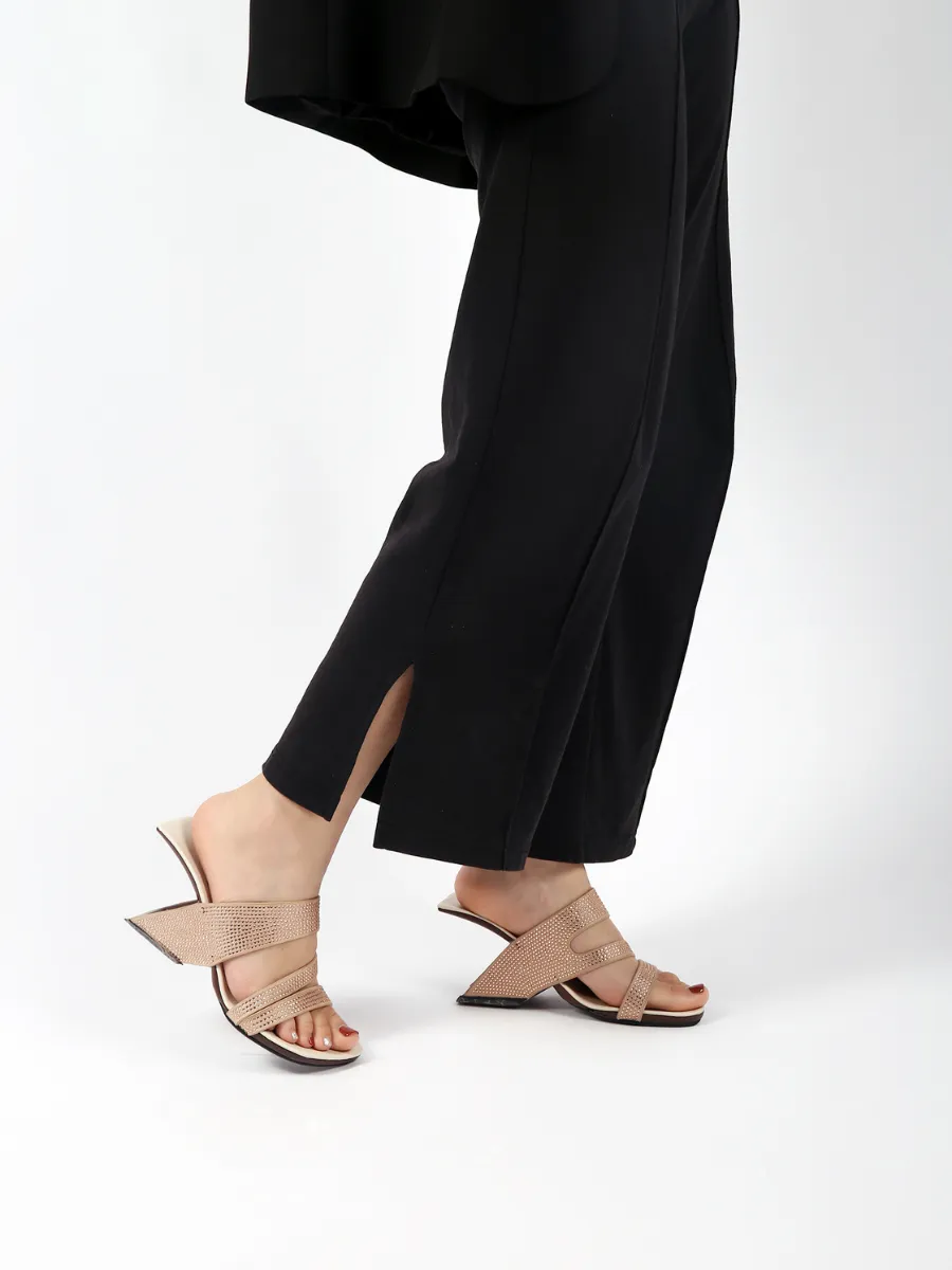 Amadea Rhinestone Rose Gold Leather Heel