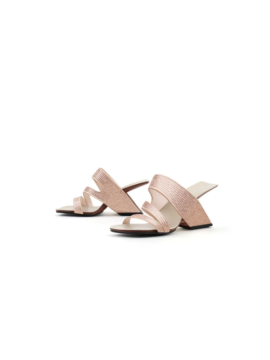Amadea Rhinestone Rose Gold Leather Heel