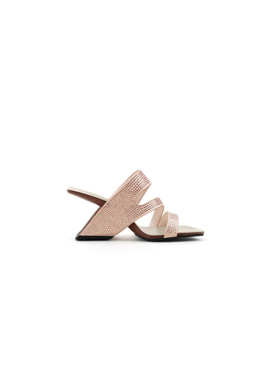 Amadea Rhinestone Rose Gold Leather Heel