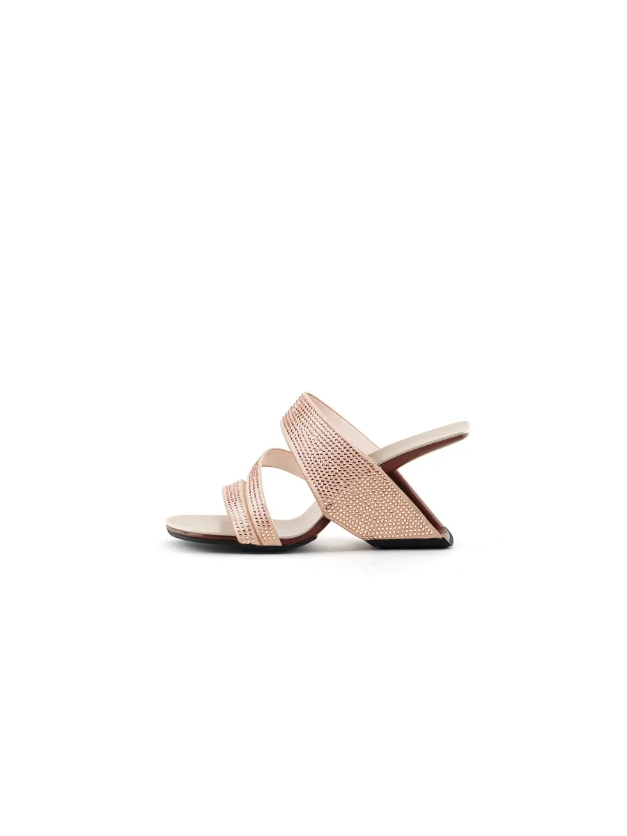 Amadea Rhinestone Rose Gold Leather Heel