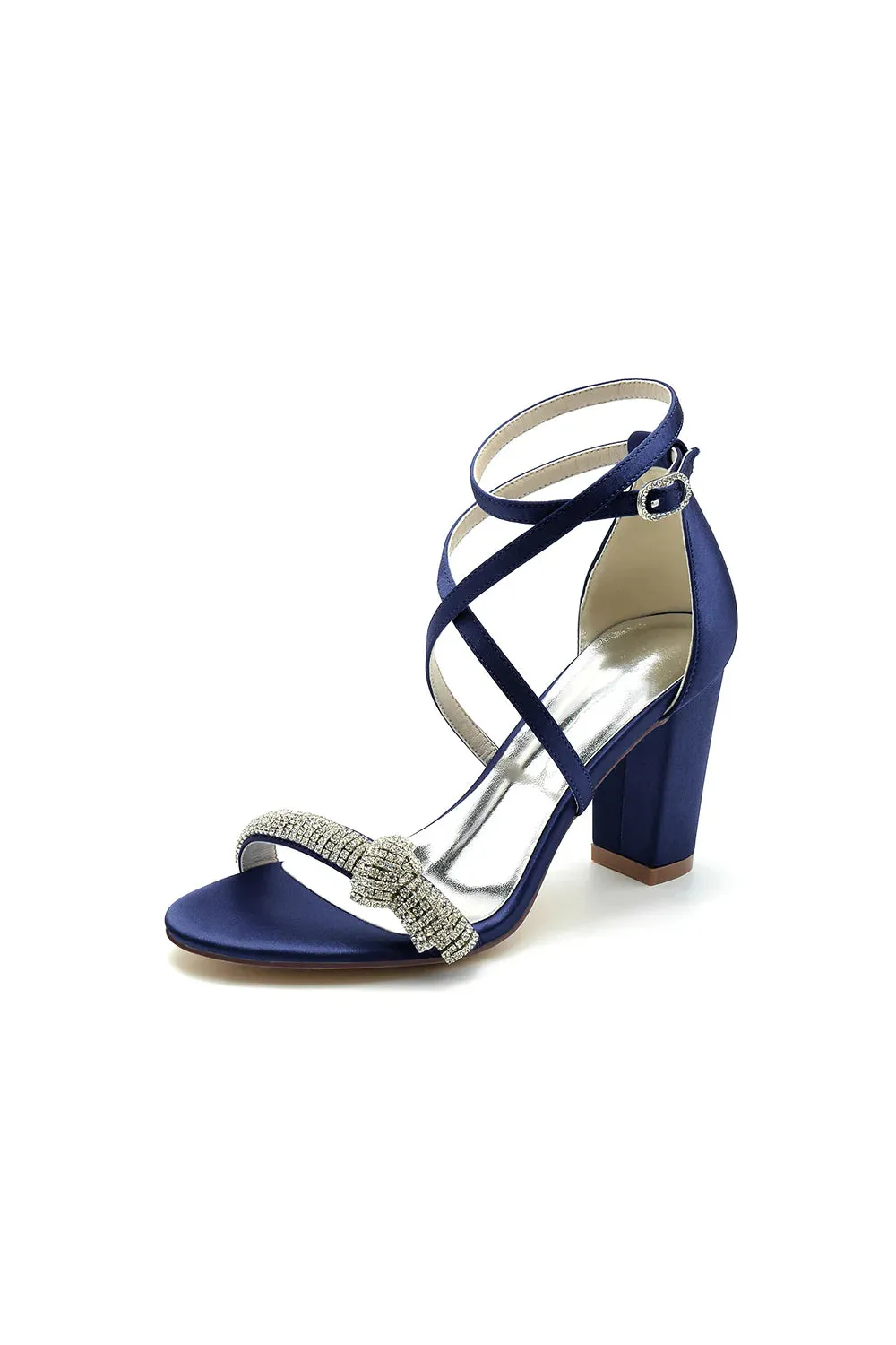 Ankle Strap Block Heels with Silver Chain