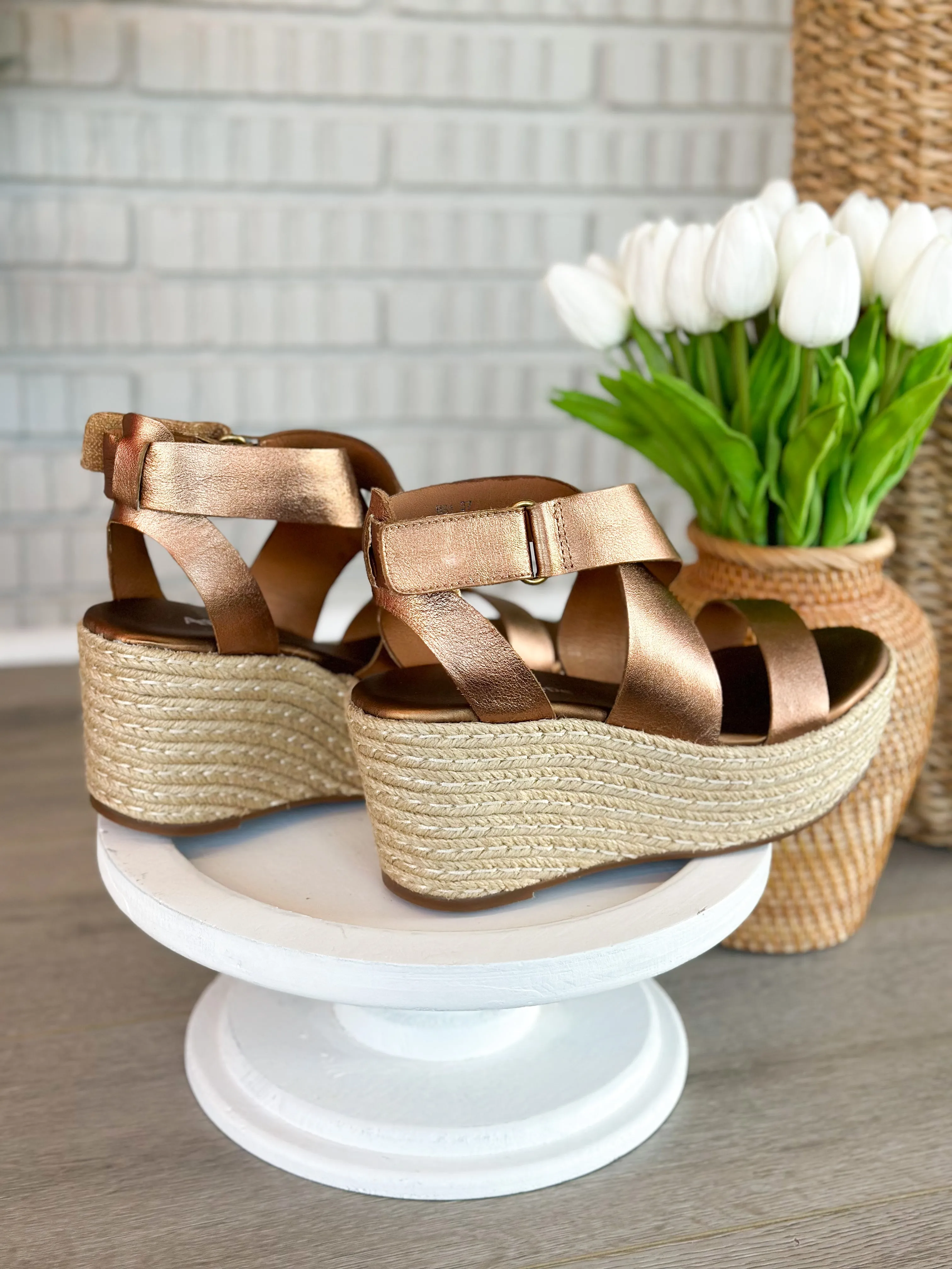 Antelope Hadley Bronze Leather Strappy Wedge
