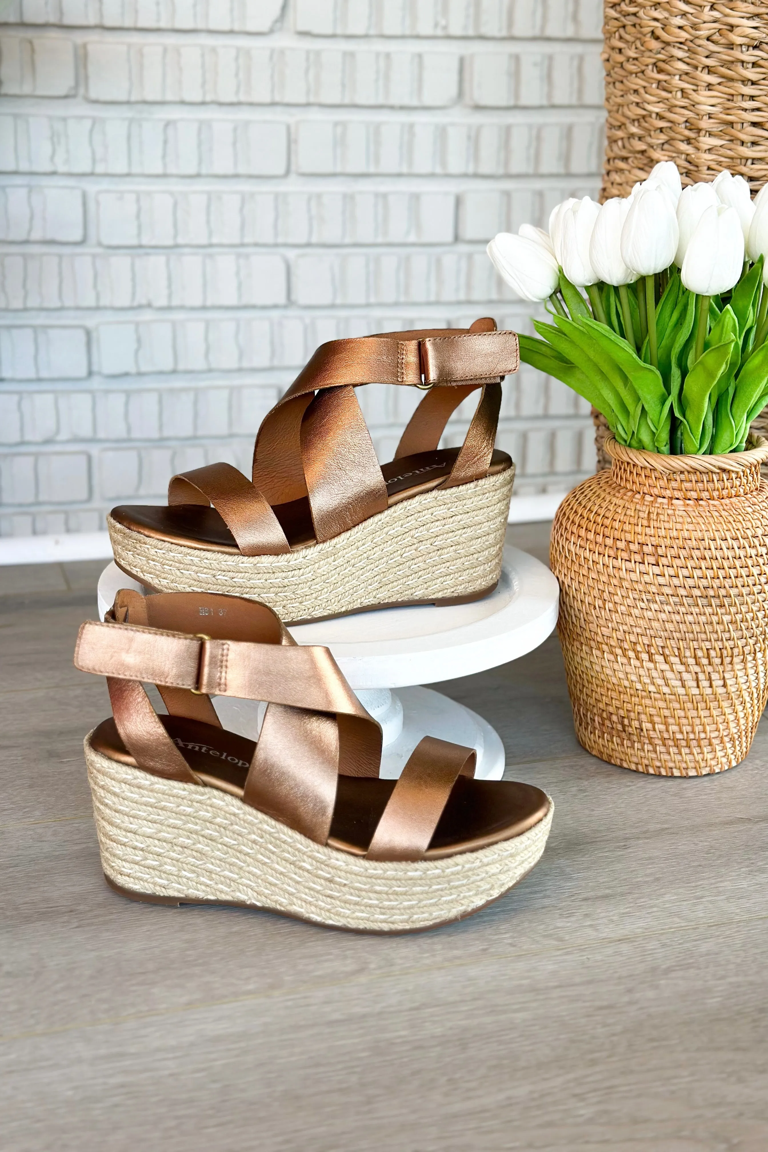 Antelope Hadley Bronze Leather Strappy Wedge