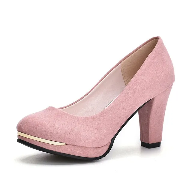 Autumn High Heels Women Pumps Platform Suede Shoes Women Ankle Strap Thick Heeled Ladies Shoes Comfortable Working Shoes WSH3166