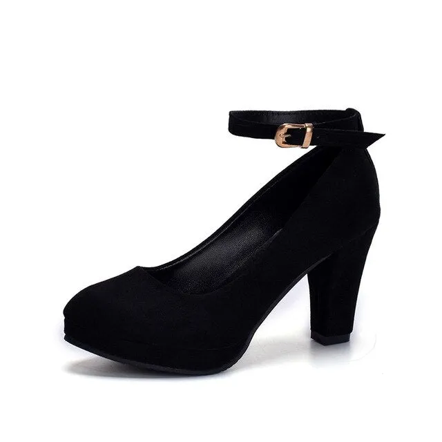 Autumn High Heels Women Pumps Platform Suede Shoes Women Ankle Strap Thick Heeled Ladies Shoes Comfortable Working Shoes WSH3166
