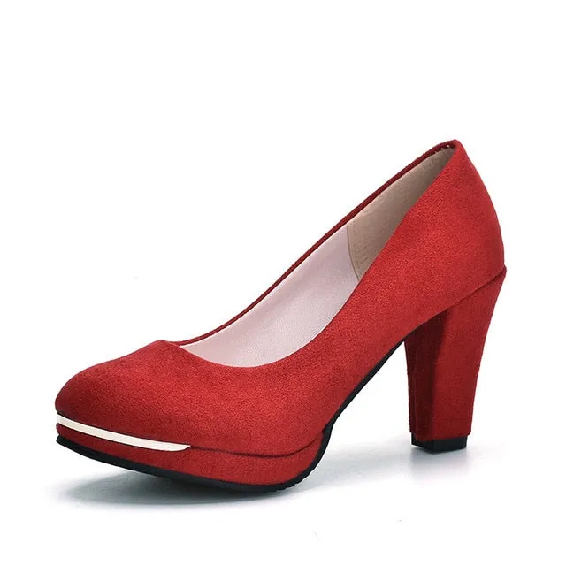 Autumn High Heels Women Pumps Platform Suede Shoes Women Ankle Strap Thick Heeled Ladies Shoes Comfortable Working Shoes WSH3166
