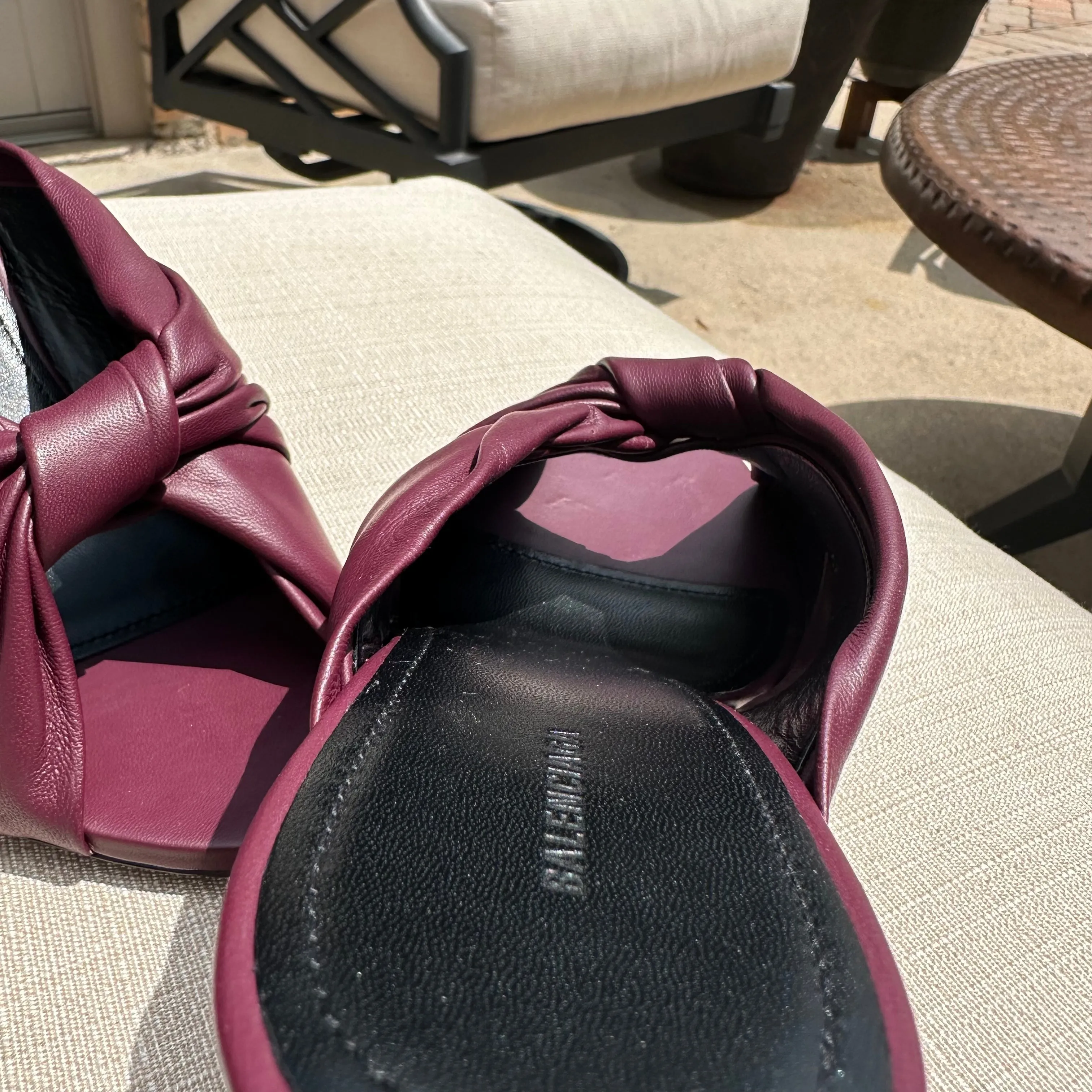 Balenciaga Smooth Nappa Drapy Sandal Pumps in Burgundy