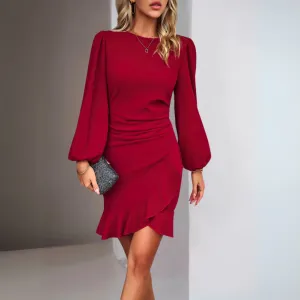 Beata | Elegant Dress with Ruffles and Puff Sleeves