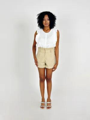Beige High Ruffle Waist Shorts