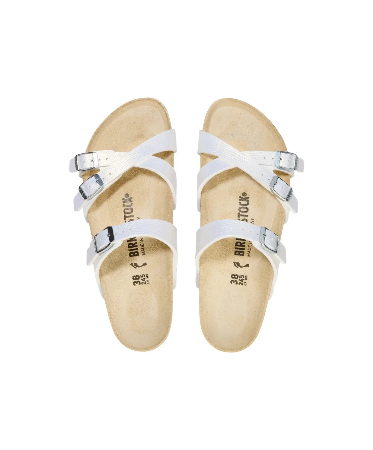 Birkenstock Franca Shiny Embossed Birko-Flor White Sandals
