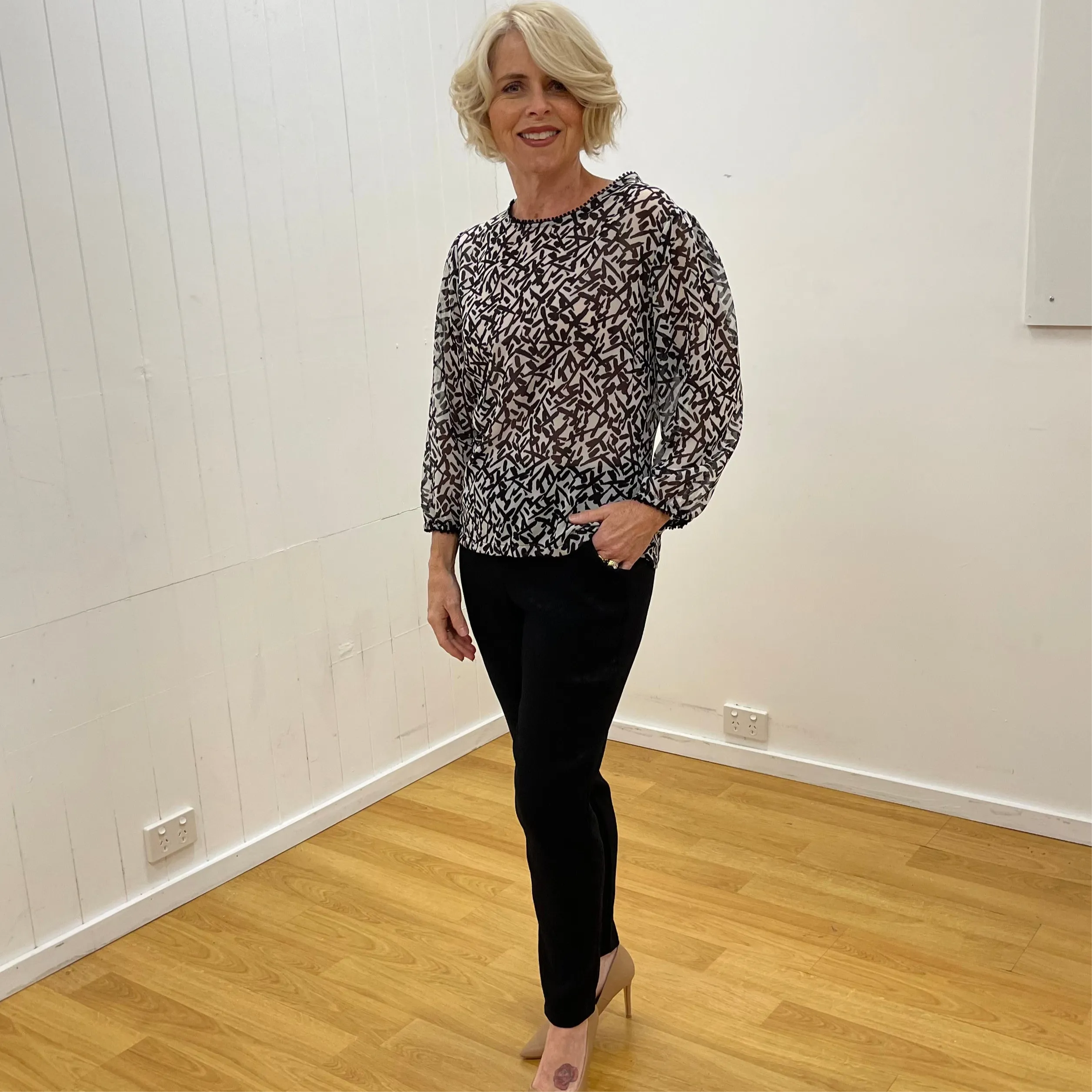 Black and White Chiffon Top