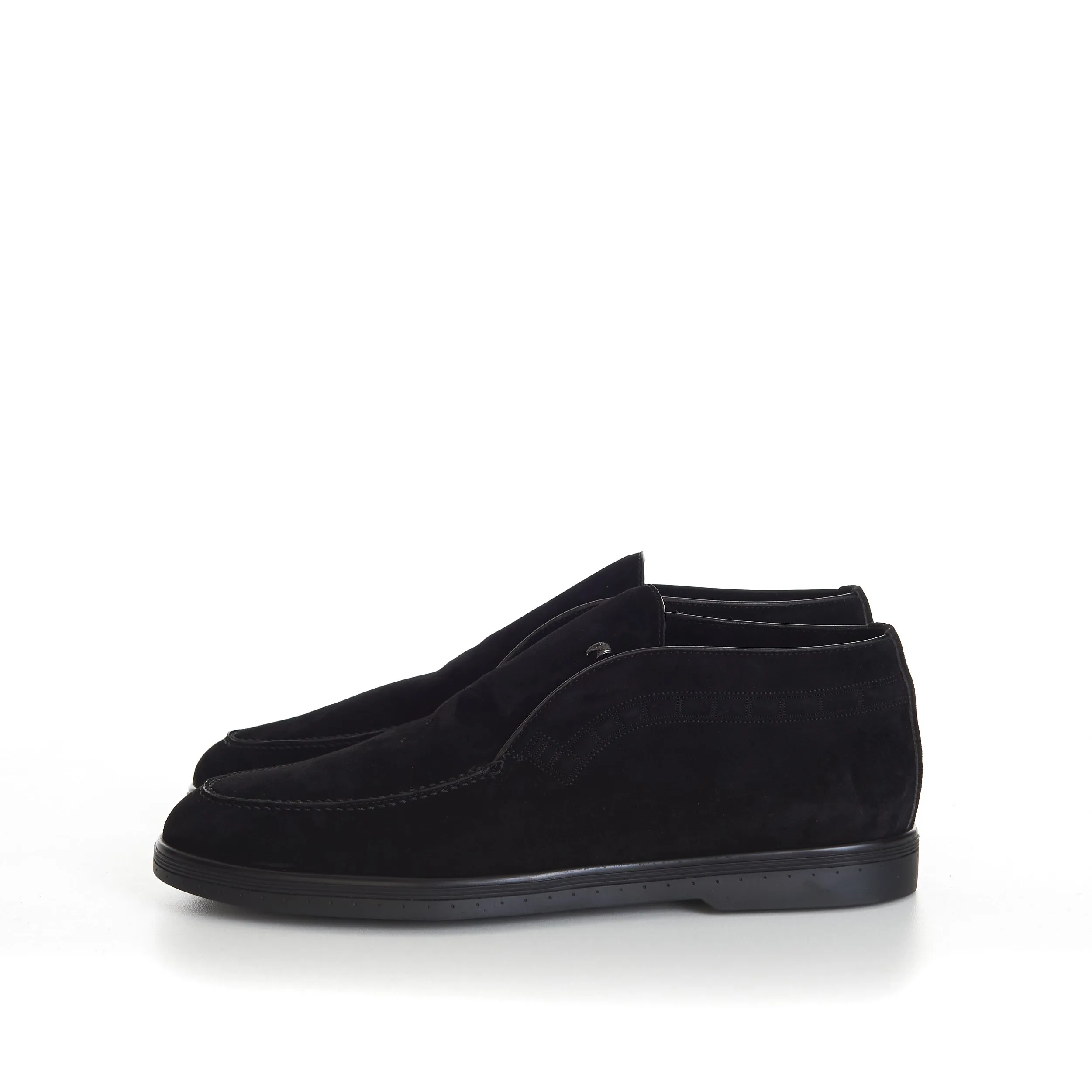Black Ankle Suede Loafers With Rubber Soles