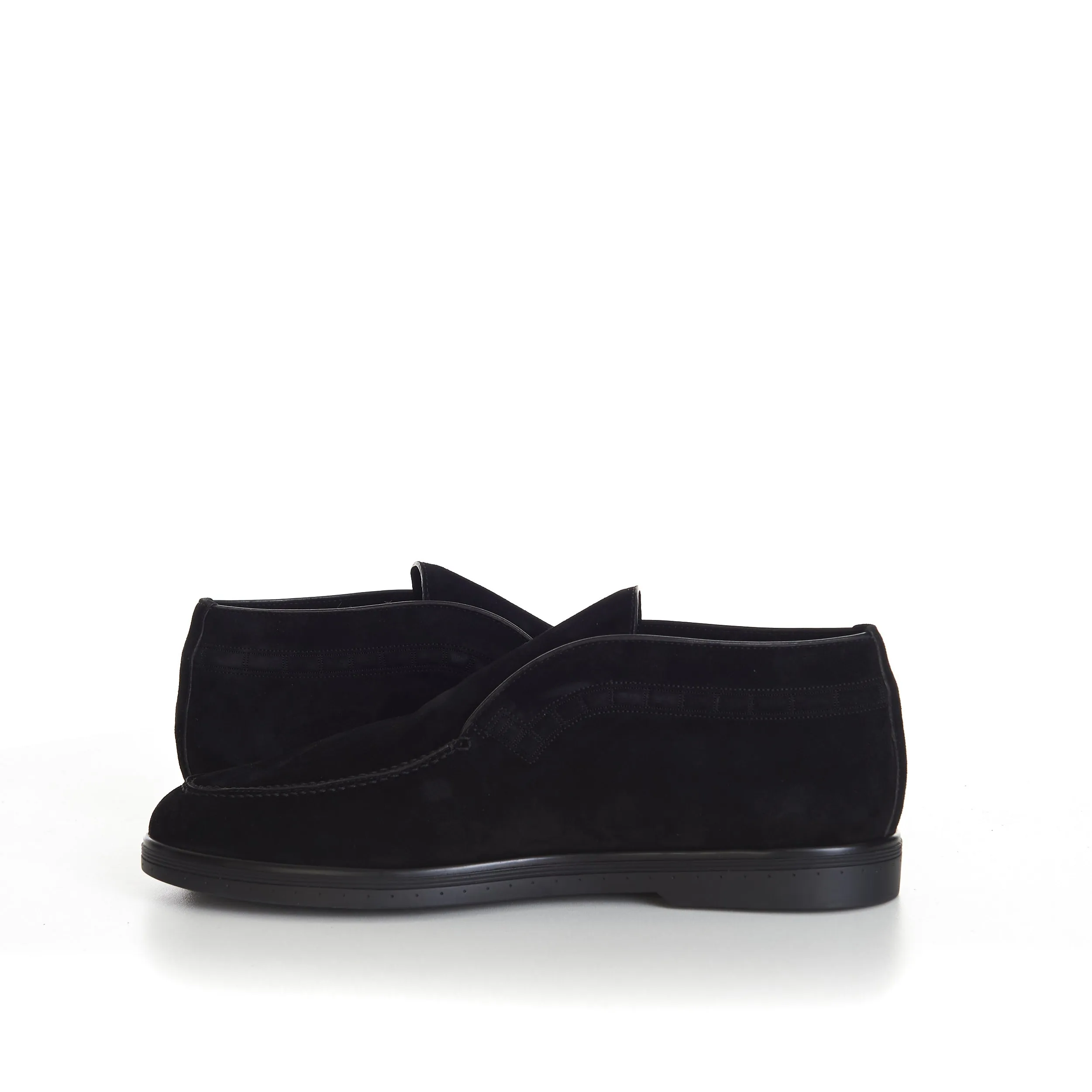 Black Ankle Suede Loafers With Rubber Soles