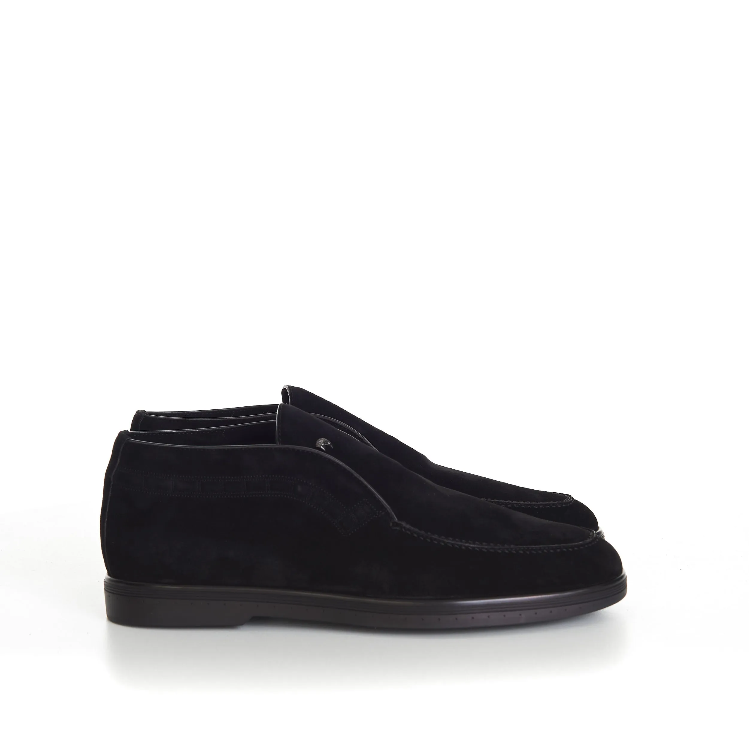 Black Ankle Suede Loafers With Rubber Soles