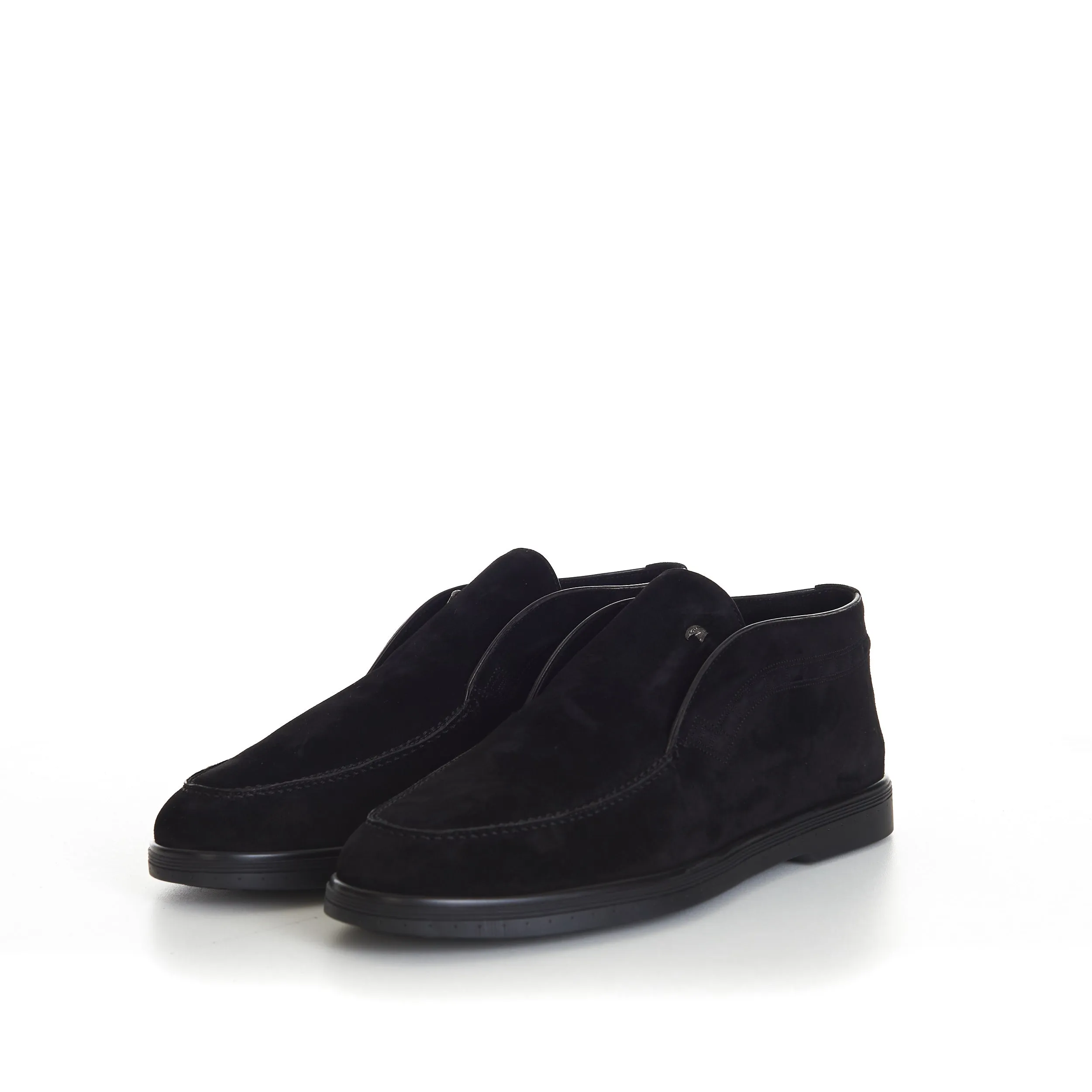 Black Ankle Suede Loafers With Rubber Soles