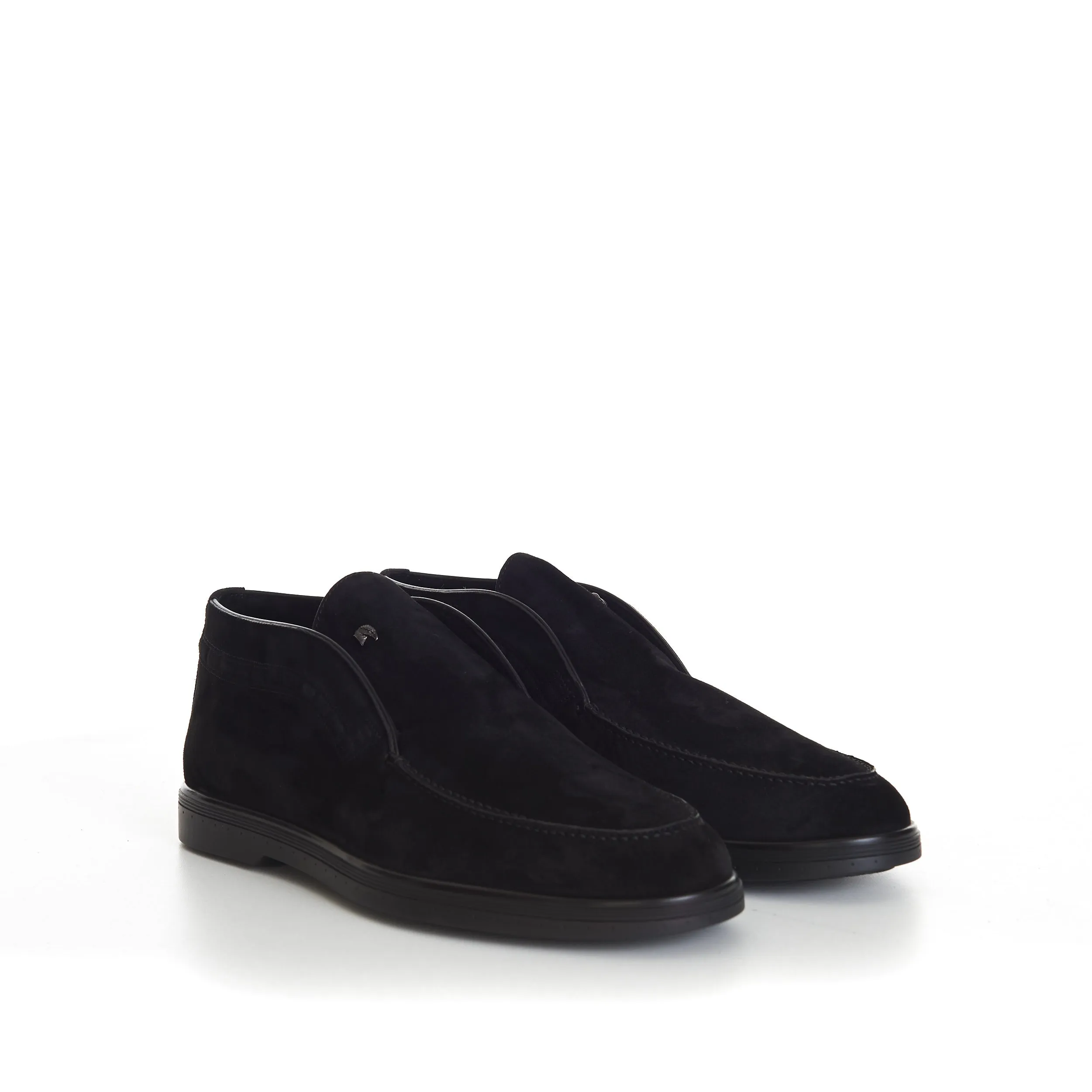 Black Ankle Suede Loafers With Rubber Soles