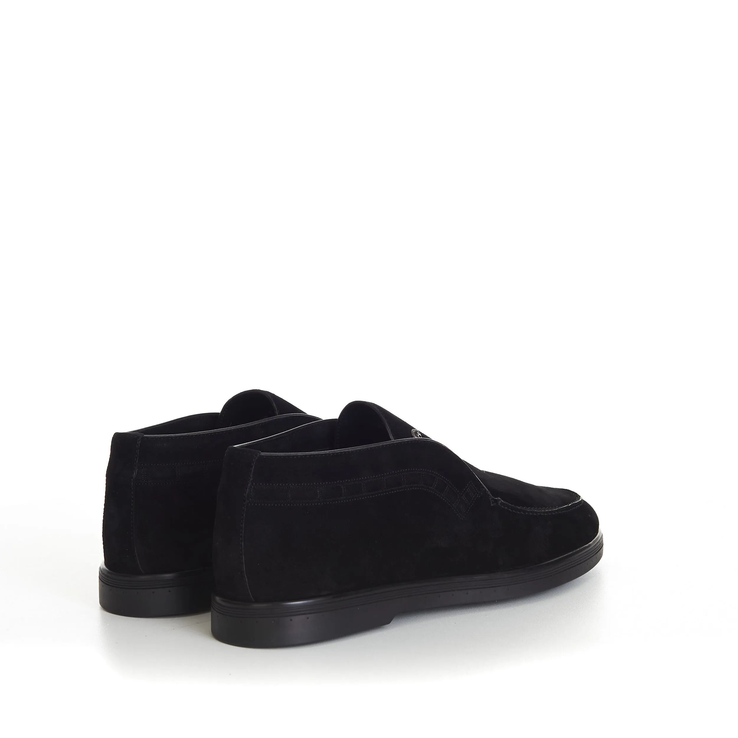 Black Ankle Suede Loafers With Rubber Soles