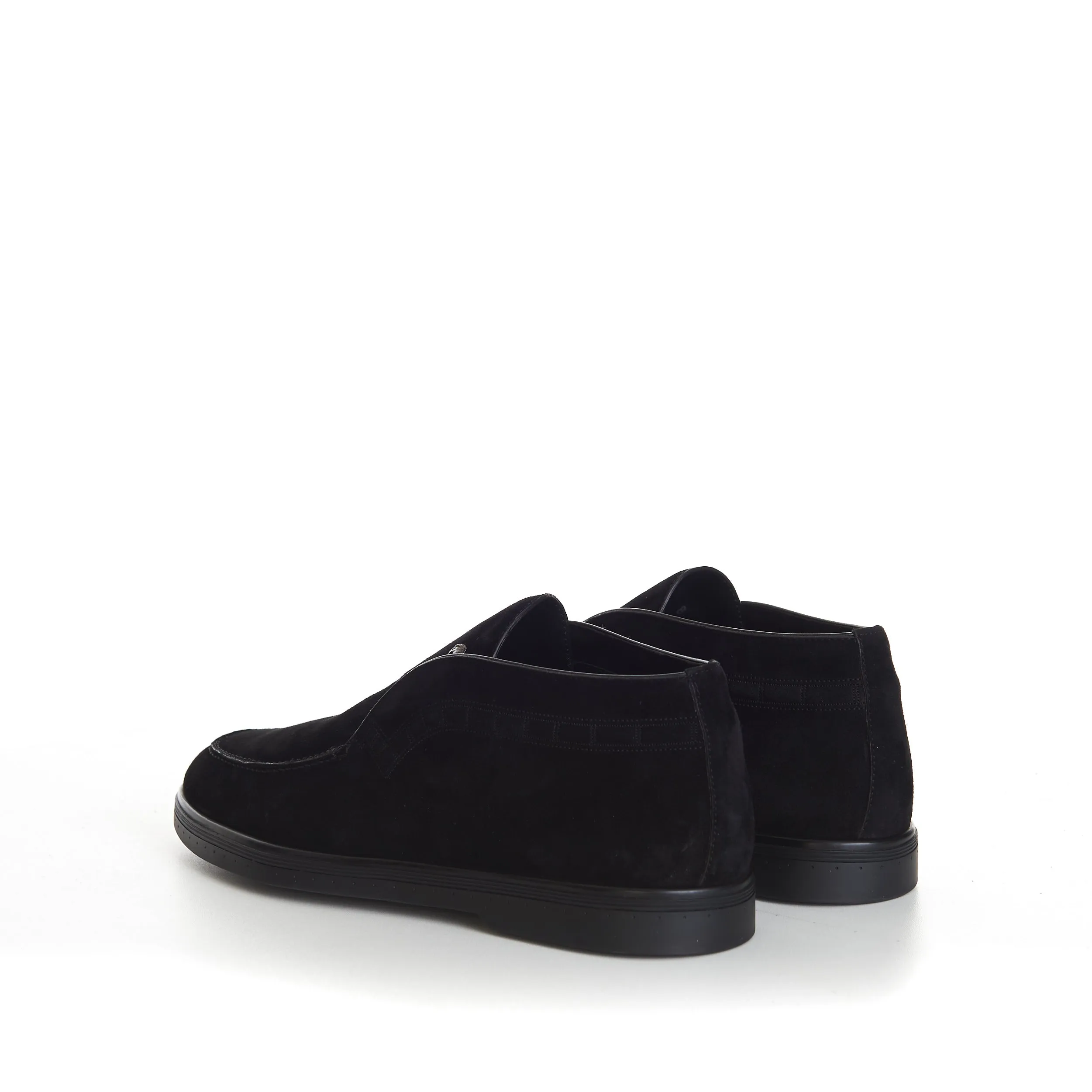 Black Ankle Suede Loafers With Rubber Soles