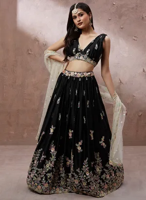 Black Multi Embroidery Wedding Lehenga Choli