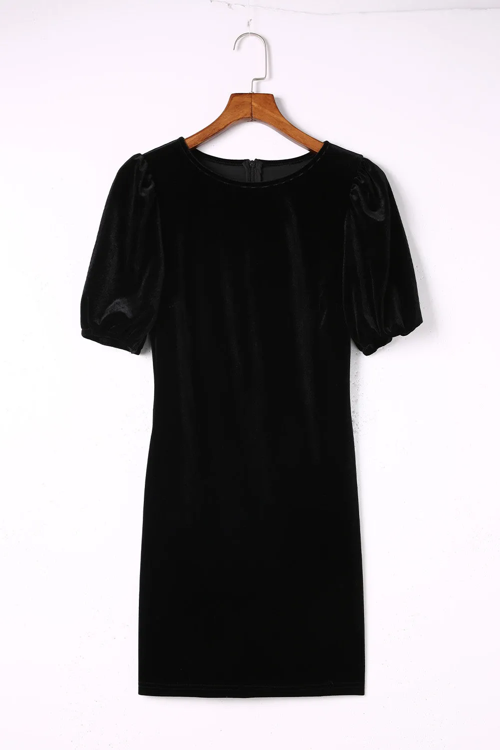 Black Round Neck Bubble Short Sleeve Dress