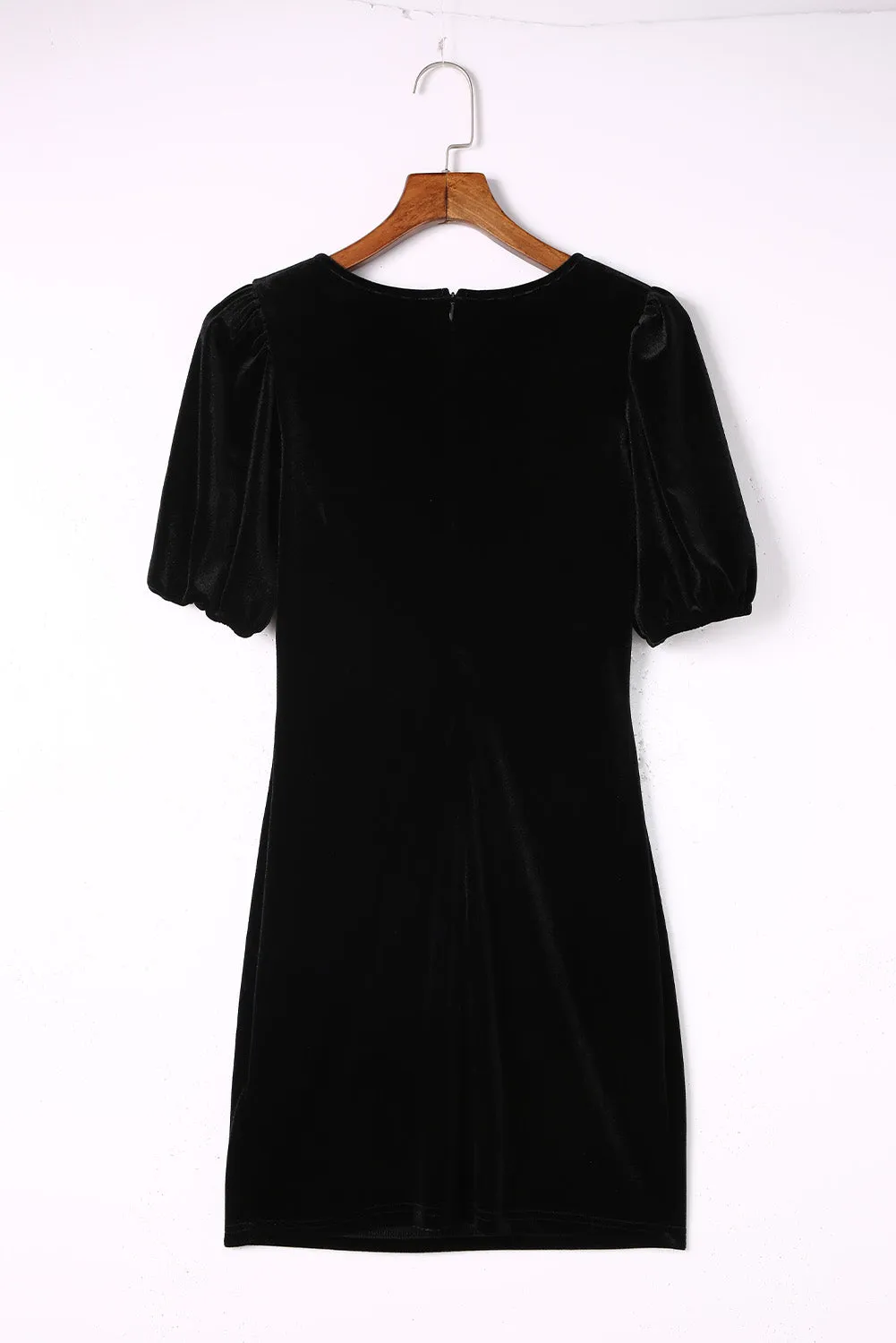 Black Round Neck Bubble Short Sleeve Dress