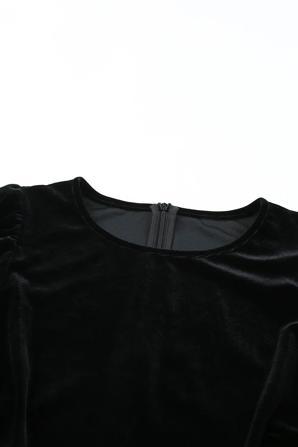 Black Round Neck Bubble Short Sleeve Dress