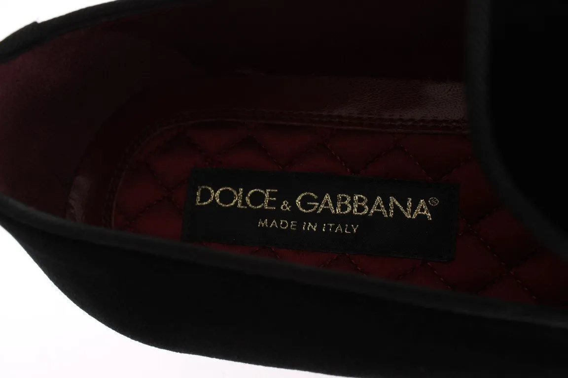 Black Velvet Crystal Cross Loafers