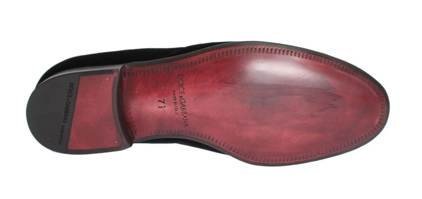Black Velvet Crystal Cross Loafers