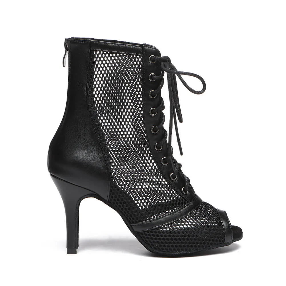 Black Women's Lace Up Mesh Dance Boots