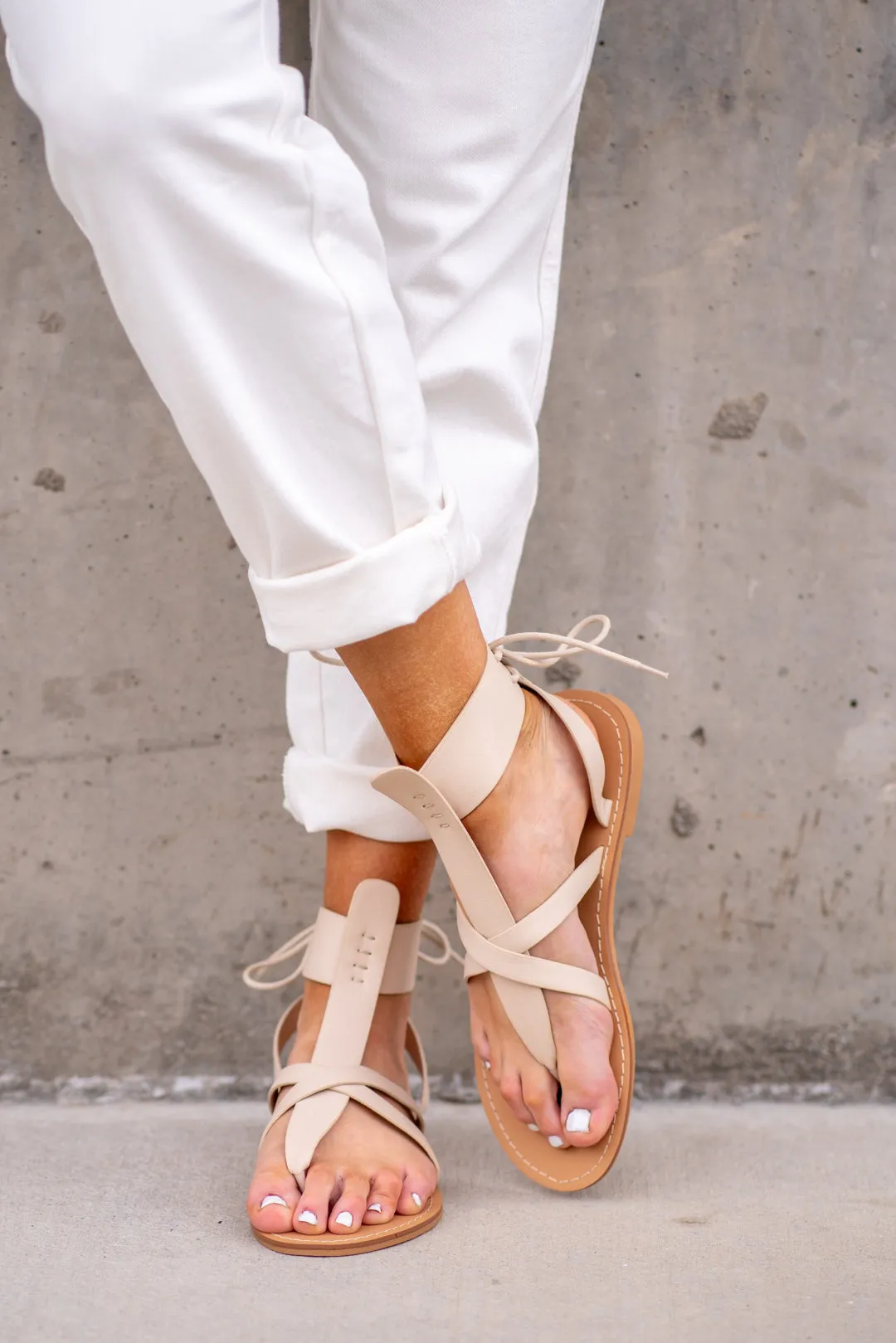 Blaze Lace Up Sandals - Beige