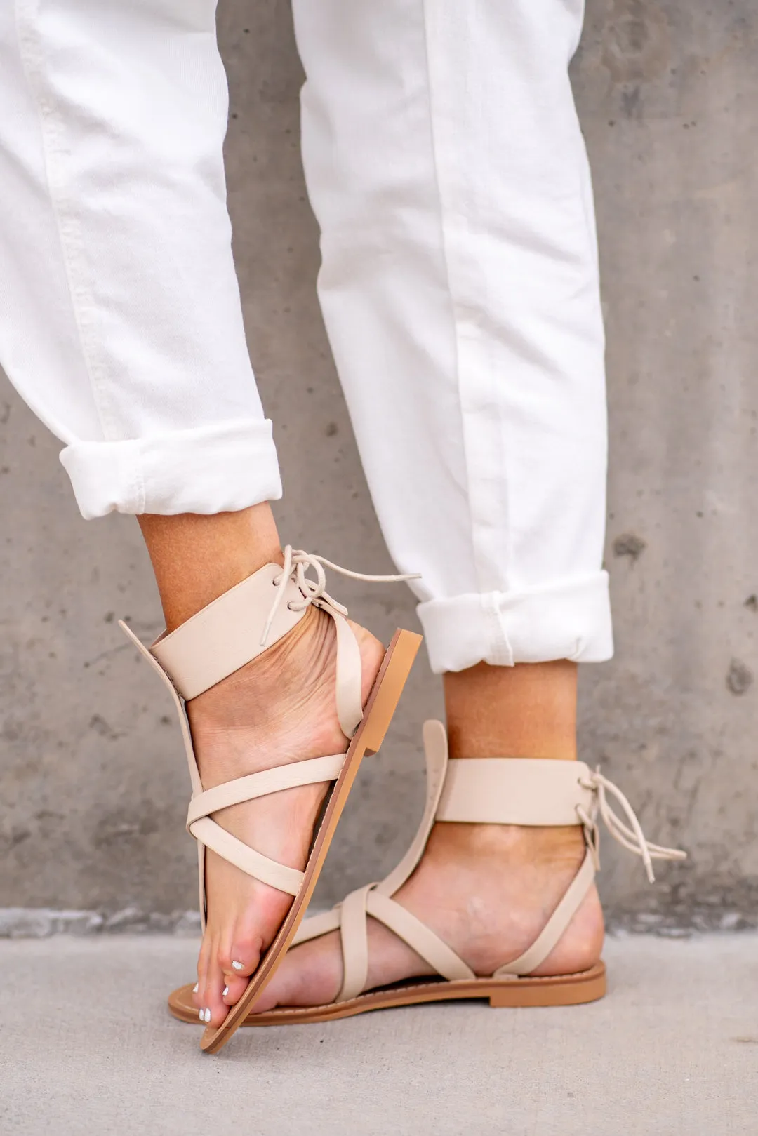 Blaze Lace Up Sandals - Beige