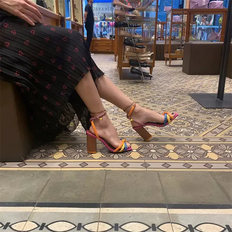 Block Heel Block Colors Strappy Sandals