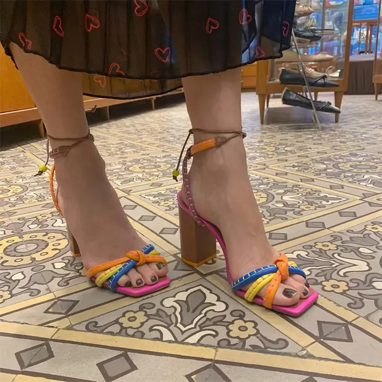 Block Heel Block Colors Strappy Sandals